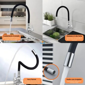 Torneira C80 Preta Gourmet 1/4 Volta Mesa - Jr  Metais