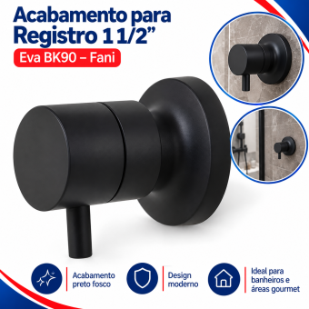 Acabamento Para Registro 1 1/2 Preto Fosco Eva Bk90  - Fani