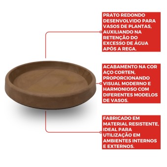 Prato Redondo Para Vaso de Plantas 30 Aço Corten - Japi