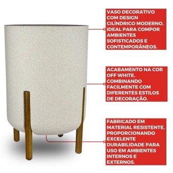 Vaso Para Plantas Cilindrico Decore 34 Off White - Japi