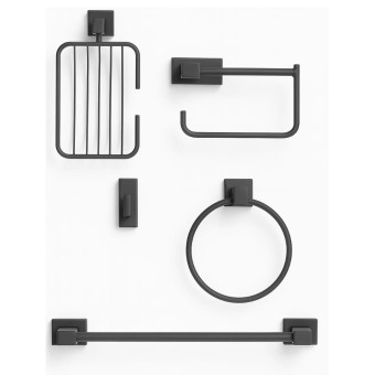 Kit Para Banheiro Prime Preto Fosco 5 peças - Jr Metais