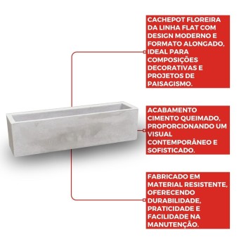 Cachepot Floreira Flat Para Plantas 67 Cimento Queimado Japi