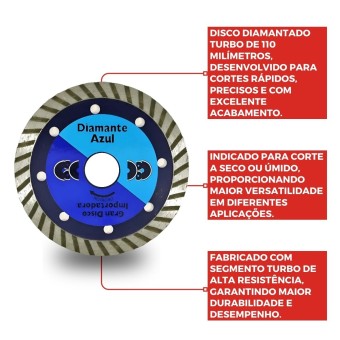 Disco Turbo Seco Corte Seco/Úmido 110mm - Diamante Azul