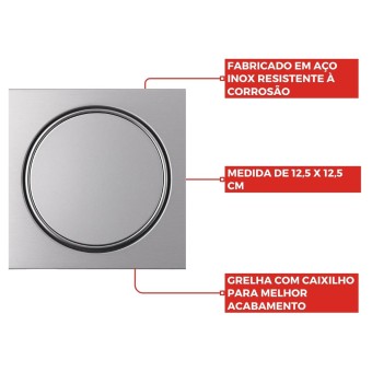 Ralo Inox 12,5 x 12,5  Select Grelha Com Caixilho - Mozaik