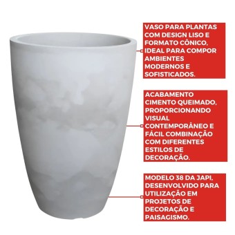 Vaso Liso Conico 38 Cimento Queimado  JVOLCQ38 - Japi