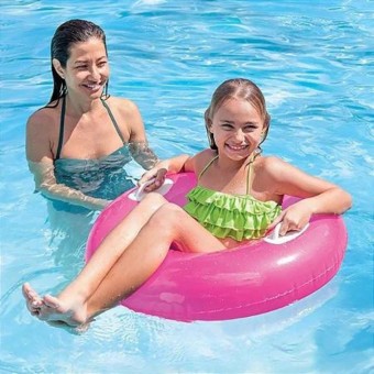 Boia Inflável Redonda Com Pega Mão Amarela Neon 76cm - Intex Acabamento:Brilhante