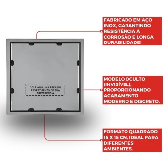 Ralo Inox 15x15cm Quattro Oculto Quadrado - Mozaik