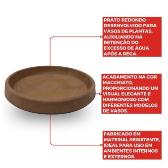 Prato Redondo Para Vaso de Plantas 35 Macchiato  - Japi