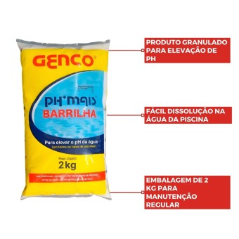 Ph + Elevador De Ph Barrilha Para Piscina 2 Kg - Genco