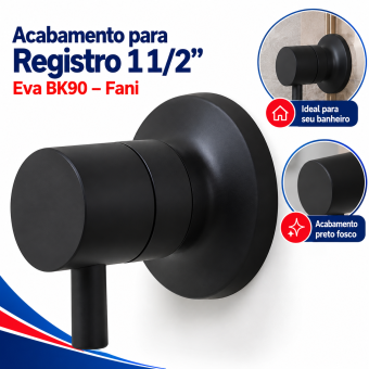 Acabamento Para Registro 1 1/2 Preto Fosco Eva Bk90  - Fani