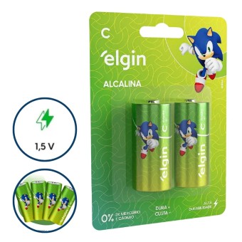 4 Pilhas Alcalinas Média C Cartela 2 Peças 1.5v Lr14 Elgin