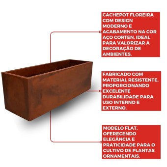 Cachepot Floreira Flat Para Plantas 67 Aço Corten - Japi