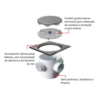 Ralo Inox  17,5x17,5 Elegance Escovado  Aço 304 - Mozaik
